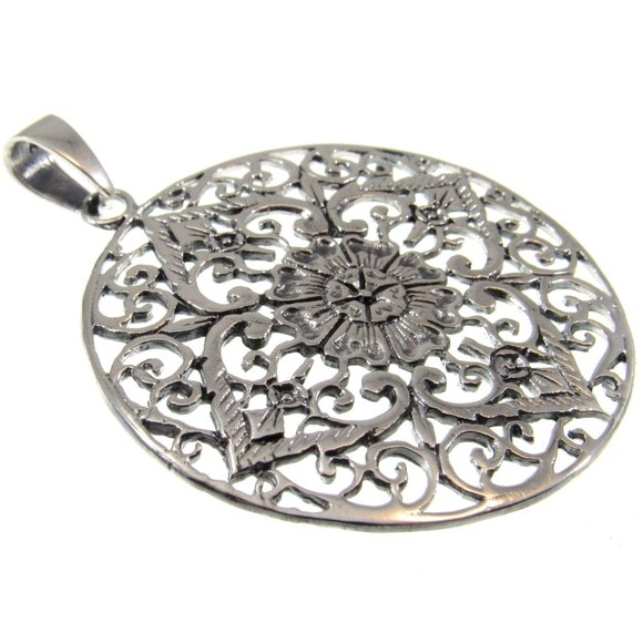 Solid 925 Sterling Silver Filigree Mandala Pendant – Sacred Geometry Bohemian - Picture 6 of 8